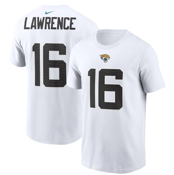 Men's Jacksonville Jaguars #16 Trevor Lawrence 2021 White NFL Draft First Round Pick Player Name & Number T-Shirt